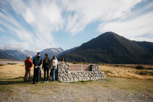 People at the entrance to Arthurs Pass Park
