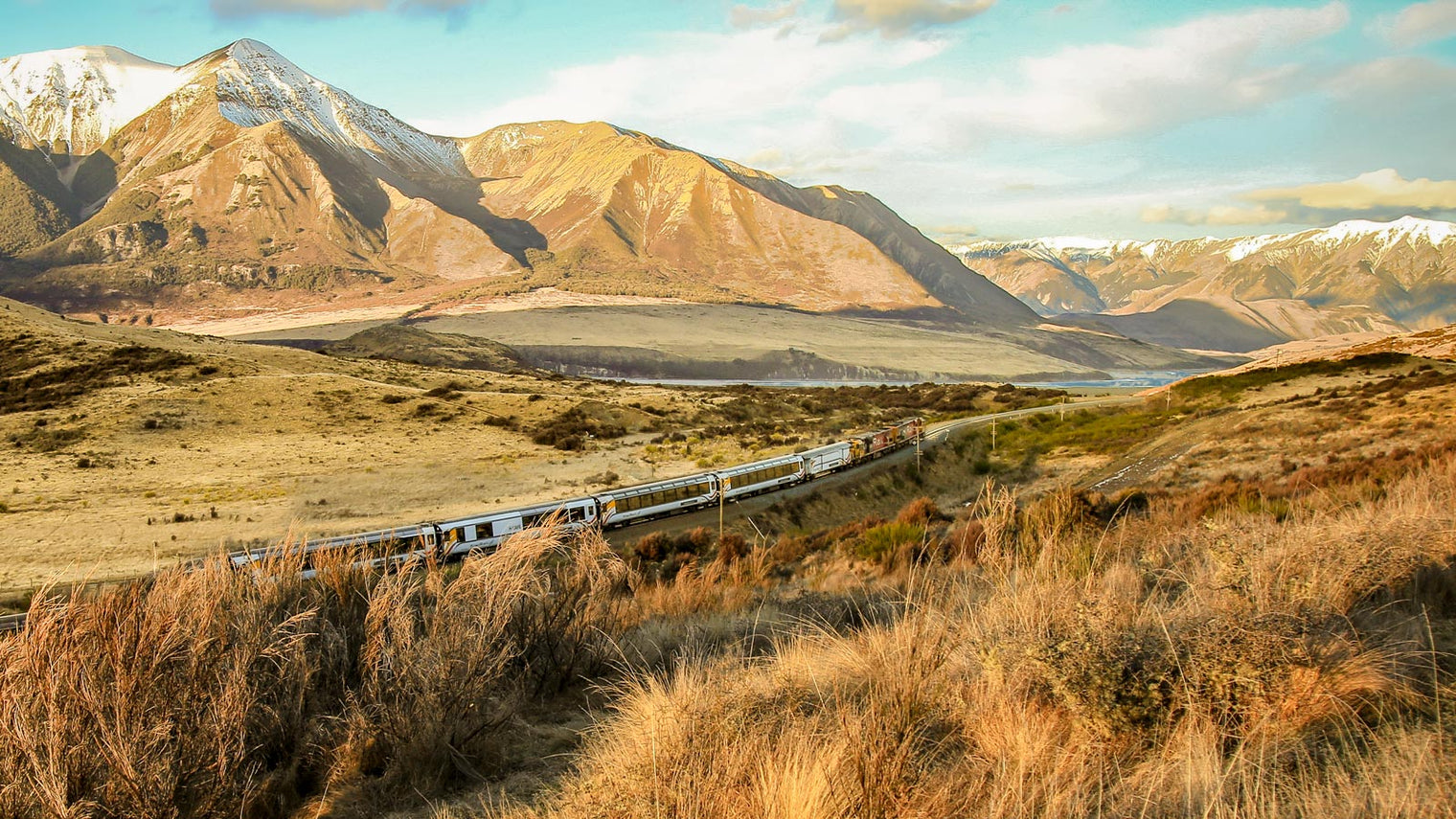 Tranzalpine train through the valley