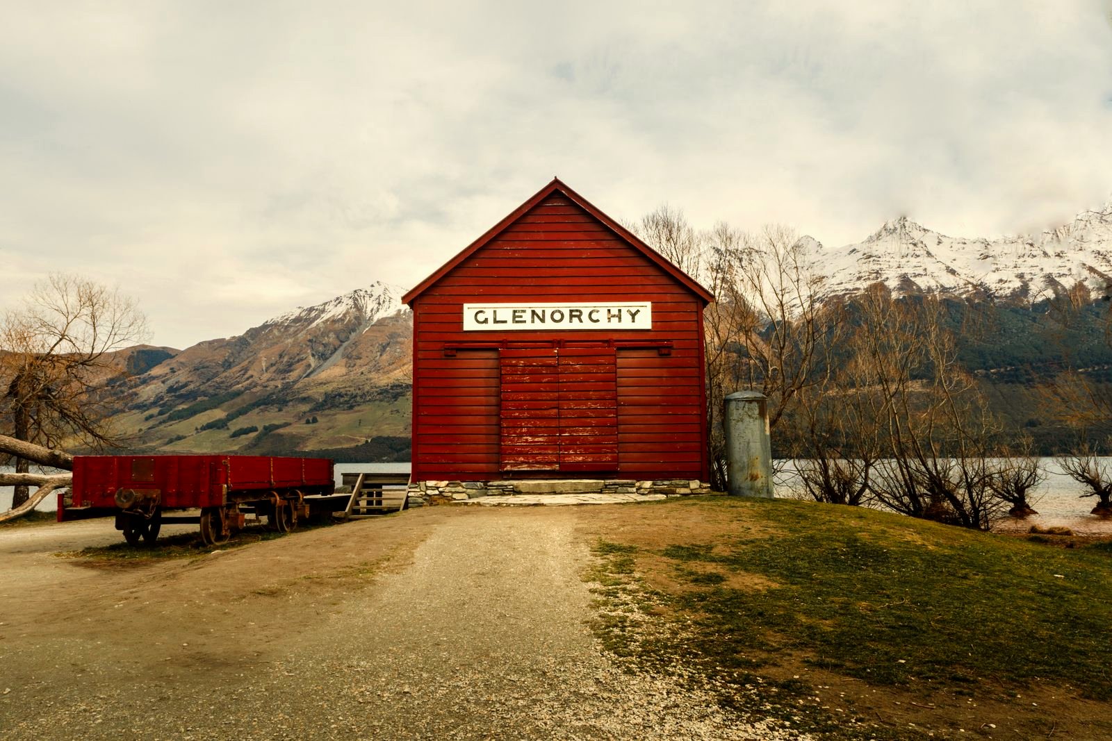 Snow on the mountains above Glenorchy at the head of Lake Wakatipu in winter