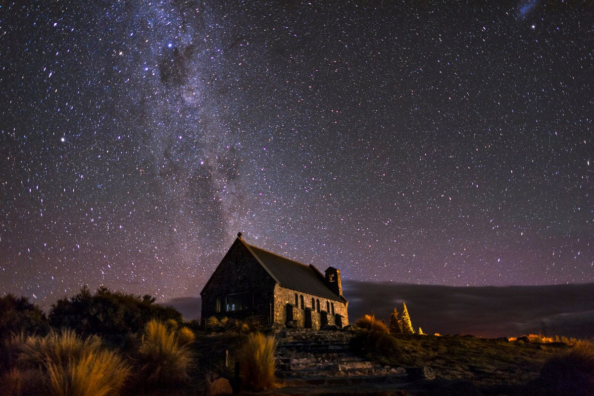 The Church of the Good Shepherd beneath the Milky Way in the Aoraki Mackenzie Dark Sky Reserve