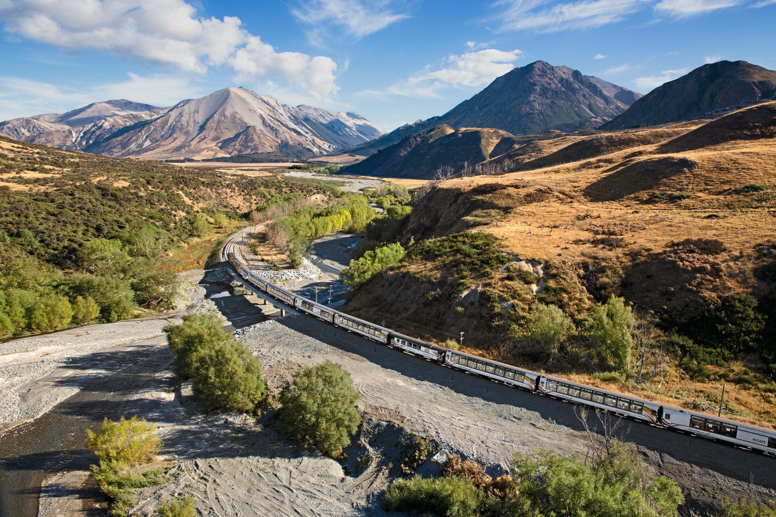 TranzAlpine train over river