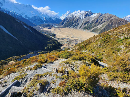 View down steps to Hooker Valley