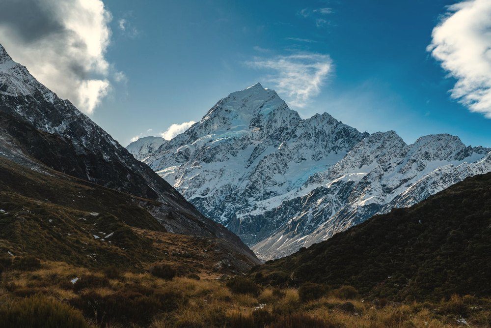Aoraki Mount Cook framed by the valley walls