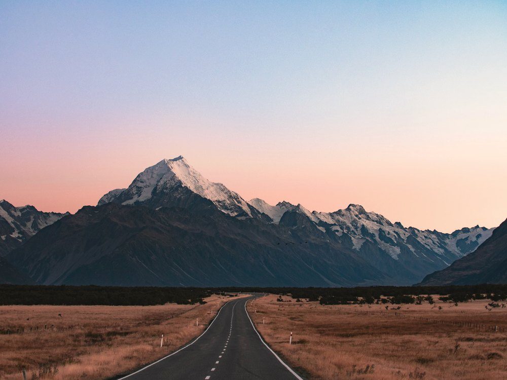 The road to Aoraki Mount Cook at dusk