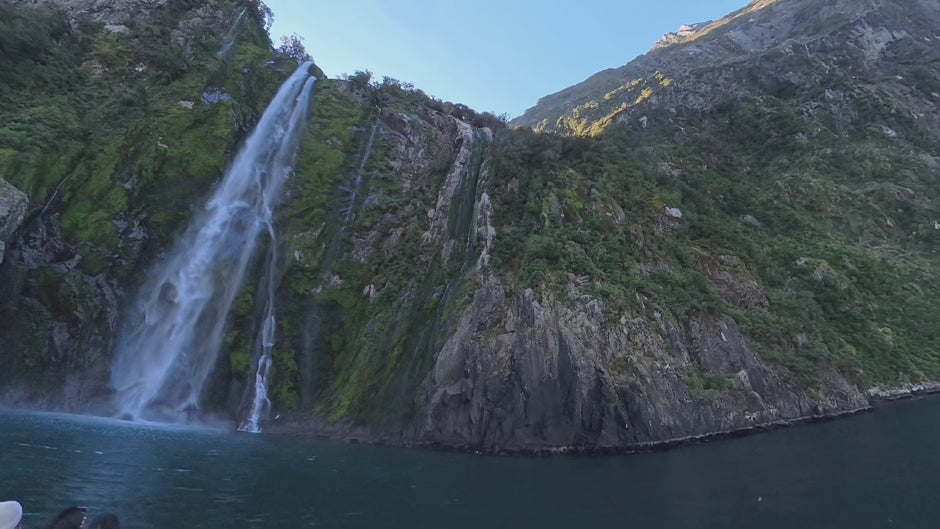 Stirling Falls plunging into Milford Sound, filmed from the cruise