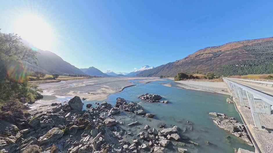 The braided Dart River from the bridge above Glenorchy
